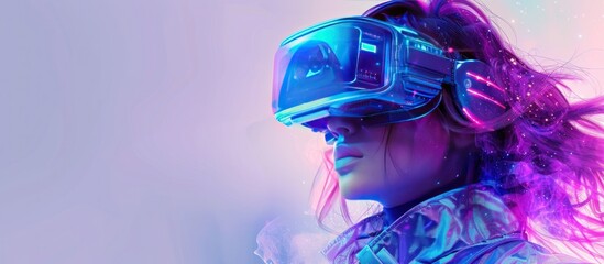 Sticker - Woman in VR Headset with Neon Glow and Futuristic Style