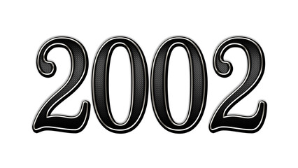 black metal 3d design of number 2002 on white background.