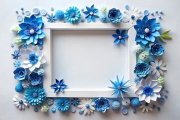 Wall Mural - A frame made of blue and white flowers on a white background