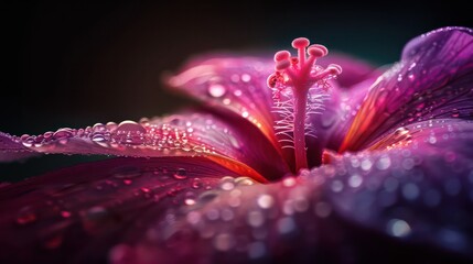 Aufkleber - A close up of a purple flower with water droplets on it. The flower is the main focus of the image, and the water droplets add a sense of freshness and life to the scene
