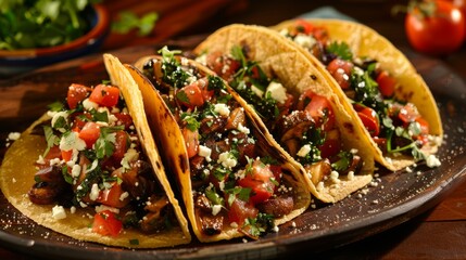 Poster - Vegetarian Tacos with Grilled Vegetables and Feta Cheese. National Taco Day