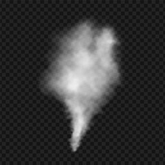 White smoke or fog isolated on transparent background. Vector realistic element steam or mist.