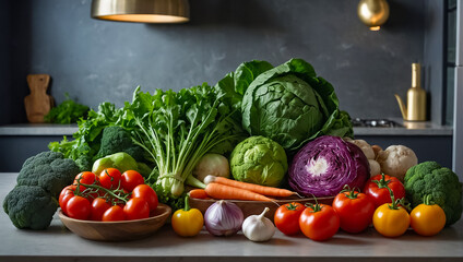 Canvas Print - Various vegetables on the table in the kitchen