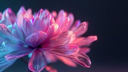 Poster - A flower with a purple and pink hue is shown in a dark background. The flower is surrounded by a misty, ethereal glow, giving it a dreamy, otherworldly appearance