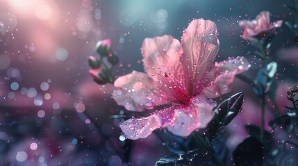 Poster - A flower with pink petals is surrounded by a blurry background. The flower is the main focus of the image, and it is a close-up shot. The blurry background adds a sense of depth