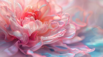 Poster - A close up of a pink flower with a water droplet on it. The flower is delicate and beautiful, with a sense of serenity and calmness. The water droplet adds a touch of freshness and life to the image