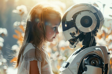 Poster - A girl is hugging a robot