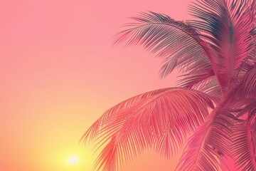 Wall Mural - palm tree against sunset sky background with copy space pink and orange color theme palm trees again