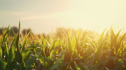 Wall Mural - Cornfield on a sunny day Agricultural scenery Corn crop