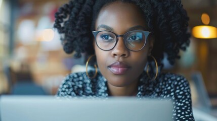 Creative Black Woman in Office: African Journalist Concentrating on Digital Content