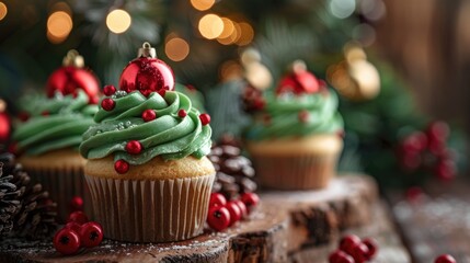 Sticker - Christmas themed cupcake decorations with selective focus