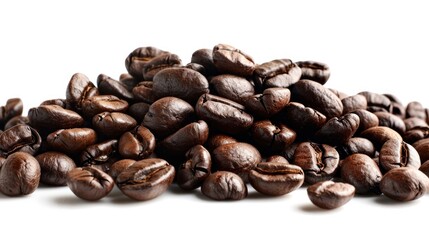 Poster - Coffee beans stacked on white background