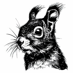 Wall Mural - A black and white drawing of a squirrel 's face