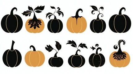 set of black Silhouette illustration of different pumpkin