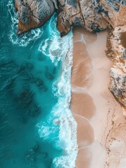 Wall Mural - Aerial View of a Secluded Beach With Turquoise Water and Sandy Shore