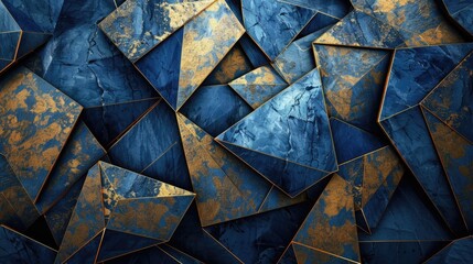 Wall Mural - Abstract polygonal pattern luxury dark blue with gold