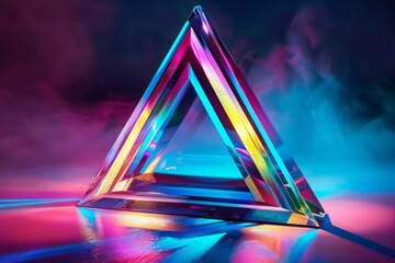 Abstract 3d background wallpaper with glass triangle with colorful light