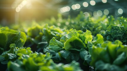 Hydroponic lettuce farm in sunlight