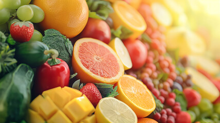 food background featuring a variety of fresh fruits and vegetables.