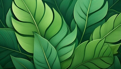 closeup tropical green leaf background. Flat lay, fresh wallpaper banner concept. AI generated 