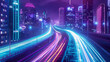 © Rabil - Neon lights illuminate a sleek highway slicing through a futuristic metropolis.