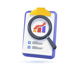 Poster - data analytics, clipboard and business finance report 3d icon. traffic analysis, big data, science i
