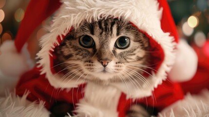 Sticker - Cat in Santa s outfit for Christmas