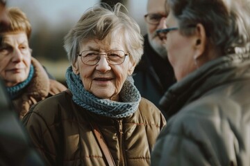 Wall Mural - Portrait of an elderly woman with a group of pensioners in the background