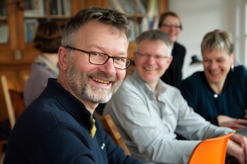 Wall Mural - Portrait of a smiling senior businessman with his colleagues in the background