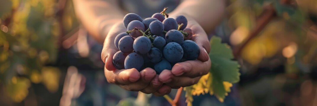 Freshly Harvested Grapes in Hand