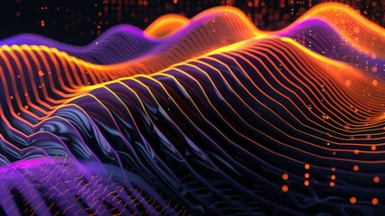Poster - vibrant abstract digital waves with neon light accents, perfect for tech, futuristic, and artistic p