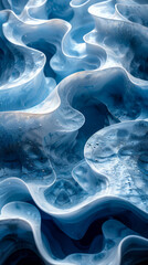 Poster - Mesmerizing Blue and Turquoise Abstract 3D Waves, Dynamic Illusory Patterns, Fluid Artistic Textures Concept