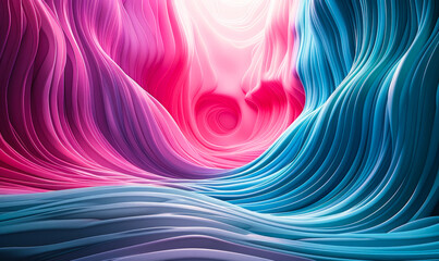Poster - Abstract 3D Wallpaper with Flowing Pink and Turquoise Waves, Modern Colorful Digital Art, Dynamic Fluid Design, Bright and Vibrant Background, Perfect for Desktop or Smartphone Themes