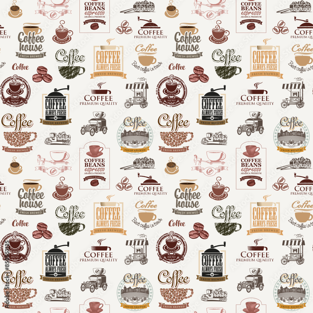 Vector seamless pattern background on the coffee theme with coffee ...