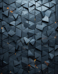 Wall Mural - 3D Render of Black Triangular Mosaic Tile Wall with Semi-Gloss Polished Finish, Geometric Abstract Pattern, Modern Interior Design, Contemporary Art, High Resolution, Texture Background