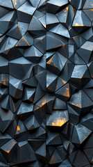 Poster - 3d black geometric tile wall with semigloss finish and triangular pattern rendering, abstract polish