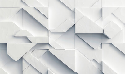 Wall Mural - Abstract Geometric 3D Structure with White Tech Background, Clean Minimal Design, Simple Futuristic Forms, Modern Technology, Digital Art, High-tech Aesthetic, Complexity in Simplicity Render