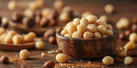 Wall Mural - Honey-Glazed Macadamia Nuts in a Wooden Bowl