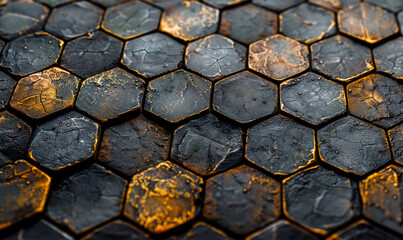 Poster - close-up metallic hexagon pattern textured surface industrial abstract background design