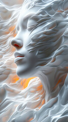 Poster - ethereal white abstract 3d sculptural face with flowing waves, serene mood, modern digital art, ligh