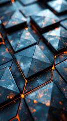 Poster - futuristic 3d render of high tech diamond tile pattern with dark background and orange highlights fo