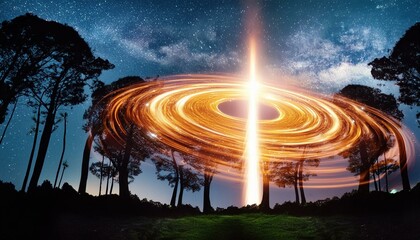  galaxy space light hole explosion 2, starry sky in the forest tree milky way 3d illustration