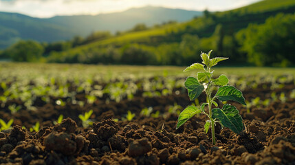 Wall Mural - Amidst the beauty of the countryside, a young plant can be seen growing in a field. ai generative