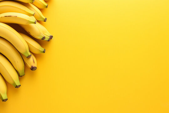bunch bananas, yellow background, fresh bananas, design mockup, copy space, organic food market