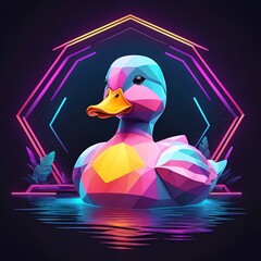 A colorful duck is floating in a pool of water