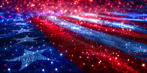 USA flag with sparkles wide banner background, copyspace, 4th of July design, Memorial Day