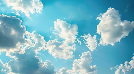 Wall Mural - Blue sky with fluffy clouds perfect for text or design backgrounds