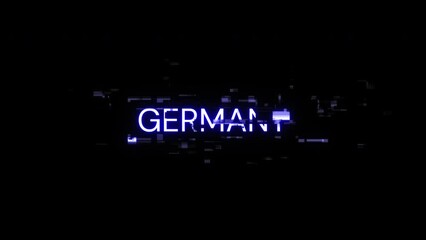 Poster - Germany text with screen effects of technological failures. Spectacular screen glitch with various kinds of interference. Looped