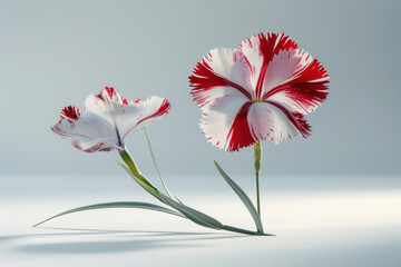 Canvas Print - Captivating Red and White Flowers with Delicate Petals in Soft Focus, Evoking Elegance and Natural Beauty in Minimalistic Setting