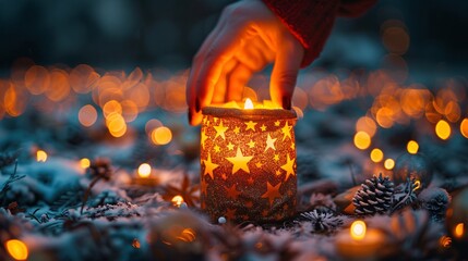 Sticker - Candlelight and Stars on a Snowy Night.